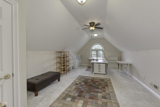 2553 Forest Hills Blvd, Greenwood, IN 46143 - additional living space with carpet, vaulted ceiling, and ceiling fan