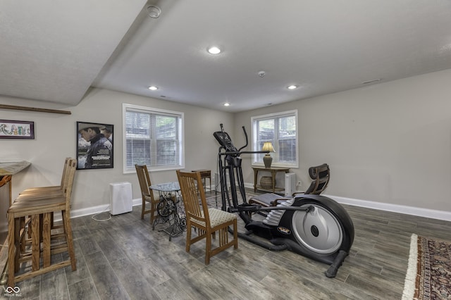 2553 Forest Hills Blvd, Greenwood, IN 46143 - workout room with wood finished floors, baseboards, and recessed lighting