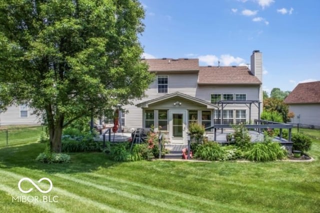 7211 Topp Creek Ct, Indianapolis, IN 46214 - back of house with a deck, a chimney, and a sunroom