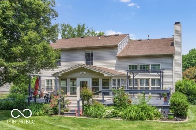 7211 Topp Creek Ct, Indianapolis, IN 46214 - rear view of property with a pergola, a chimney, and a yard