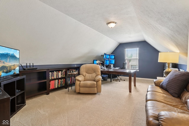 1893 Devonshire Ave, Avon, IN 46123 - office with light colored carpet, a textured ceiling, vaulted ceiling, and baseboards