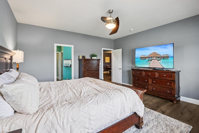 1893 Devonshire Ave, Avon, IN 46123 - bedroom featuring dark wood-style floors, baseboards, and a ceiling fan