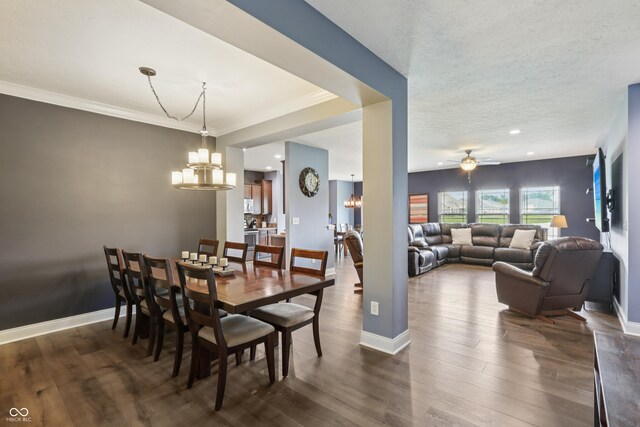 1893 Devonshire Ave, Avon, IN 46123 - dining area featuring a chandelier, dark wood-style floors, baseboards, ceiling fan, and recessed lighting