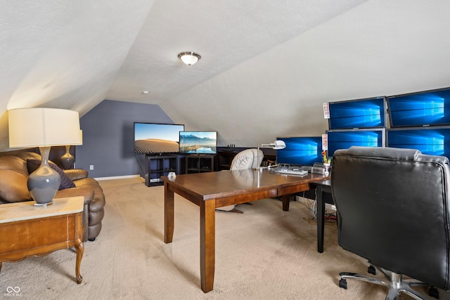 1893 Devonshire Ave, Avon, IN 46123 - home office with light carpet, vaulted ceiling, and baseboards