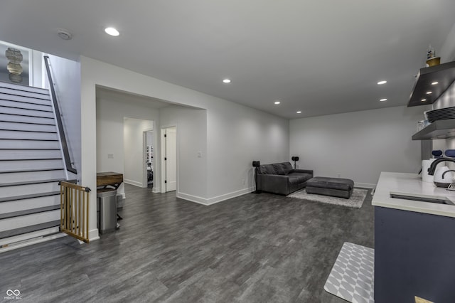 8695 Morgan Dr, Fishers, IN 46038 - living area featuring stairway, recessed lighting, and dark wood-style flooring