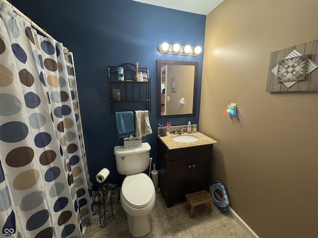 800 N Walnut Hls, Crawfordsville, IN 47933 - full bath featuring toilet, vanity, a shower with curtain, and tile patterned floors
