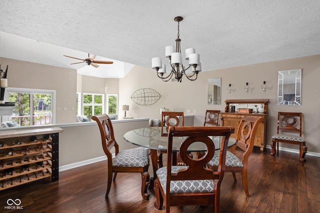 8133 Lower Bay Ln, Indianapolis, IN 46236 - dining space featuring wood-type flooring, a chandelier, a textured ceiling, and ceiling fan