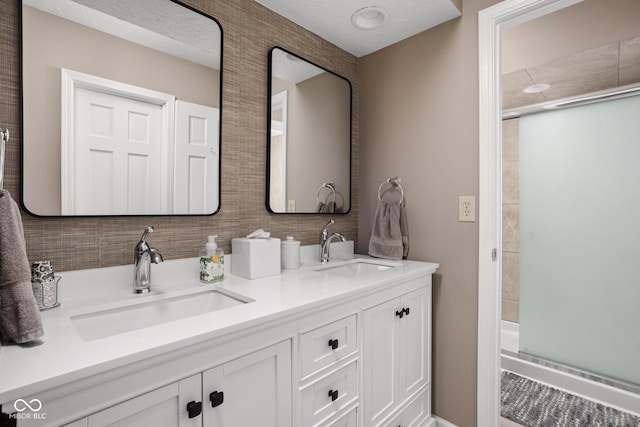 8133 Lower Bay Ln, Indianapolis, IN 46236 - full bath featuring a stall shower, double vanity, and backsplash