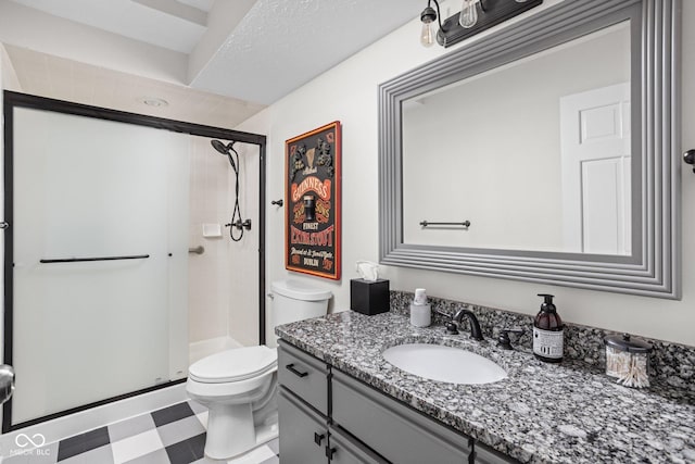 8133 Lower Bay Ln, Indianapolis, IN 46236 - bathroom featuring vanity, a stall shower, and tile patterned floors