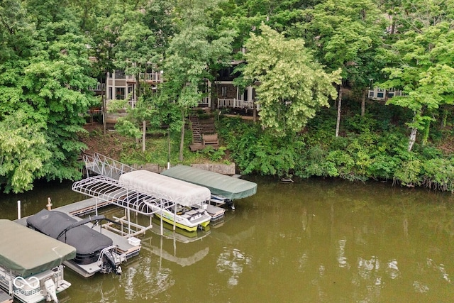 8133 Lower Bay Ln, Indianapolis, IN 46236 - dock area with a water view, boat lift, and stairway