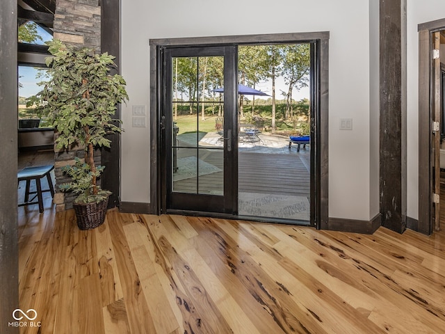 2004 Layton Rd, Anderson, IN 46011 - doorway featuring baseboards and wood finished floors
