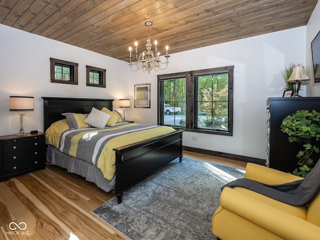 2004 Layton Rd, Anderson, IN 46011 - bedroom with a chandelier, wood finished floors, wood ceiling, and baseboards