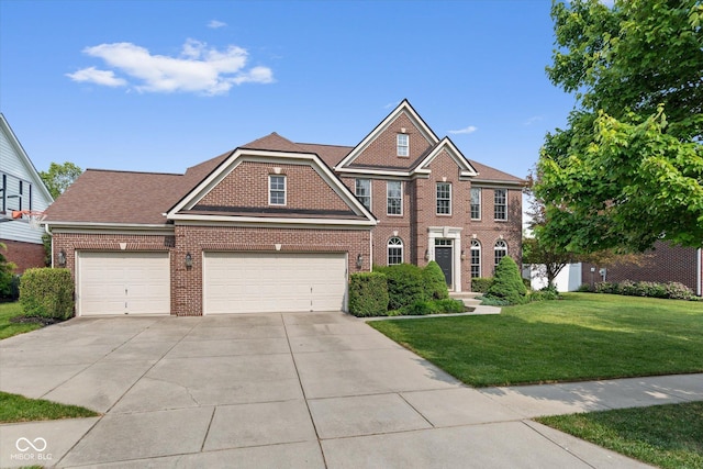 15515 Alameda Pl, Westfield, IN 46074 - colonial home with brick siding, a front yard, and concrete driveway