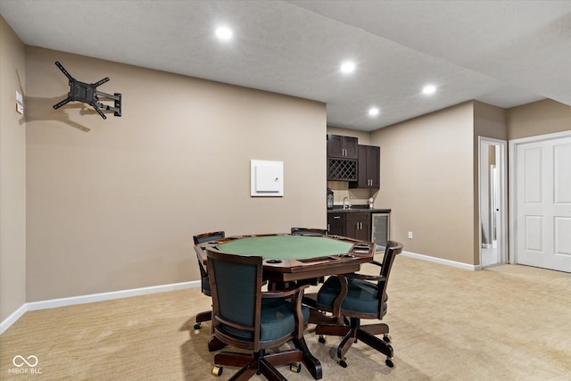 15515 Alameda Pl, Westfield, IN 46074 - playroom featuring recessed lighting, baseboards, light carpet, bar, and a desk