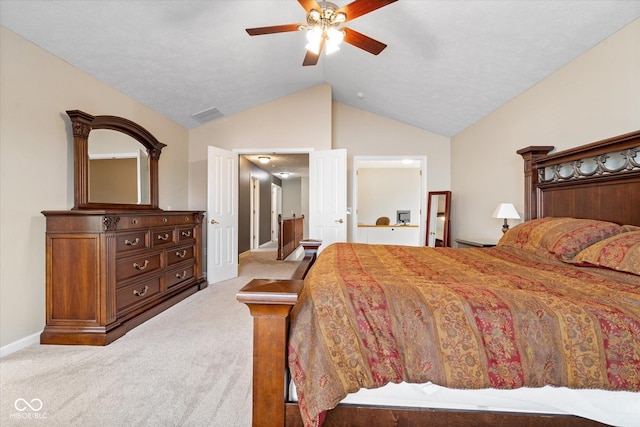 15515 Alameda Pl, Westfield, IN 46074 - bedroom with carpet flooring, lofted ceiling, baseboards, and ceiling fan
