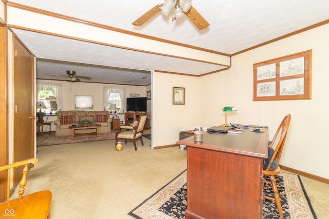 12014 Briar Way Center Dr, Indianapolis, IN 46126 - carpeted office space featuring ceiling fan, baseboards, and ornamental molding