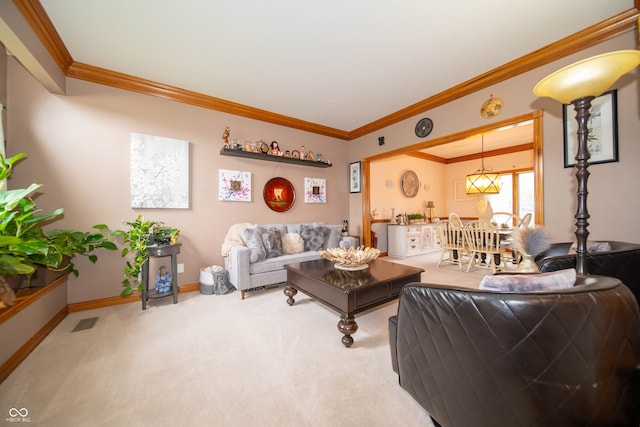 1145 Forest Commons Dr, Avon, IN 46123 - living room with ornamental molding, carpet flooring, and baseboards