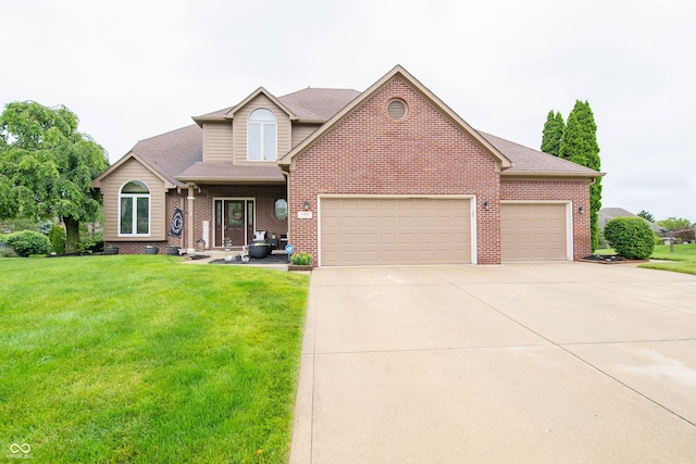 1145 Forest Commons Dr, Avon, IN 46123 - view of front of house with a garage, concrete driveway, a front lawn, and brick siding