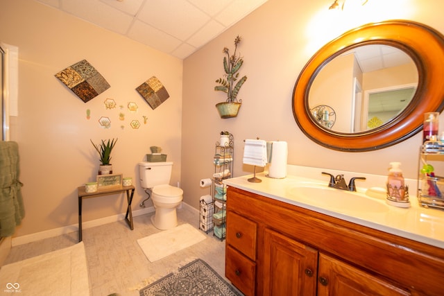 1145 Forest Commons Dr, Avon, IN 46123 - bathroom featuring vanity, toilet, a drop ceiling, and wood finished floors