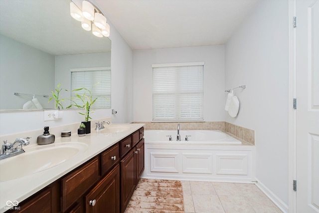 755 Ivy Ln, Carmel, IN 46032 - bathroom with a garden tub, tile patterned floors, and double vanity