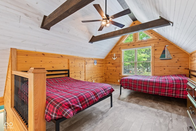 2540 S Annapolis Rd, Rockville, IN 47872 - bedroom featuring wood walls, wood finished floors, wood ceiling, and a ceiling fan