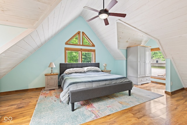 2540 S Annapolis Rd, Rockville, IN 47872 - bedroom featuring vaulted ceiling, wood finished floors, wood ceiling, ceiling fan, and baseboards
