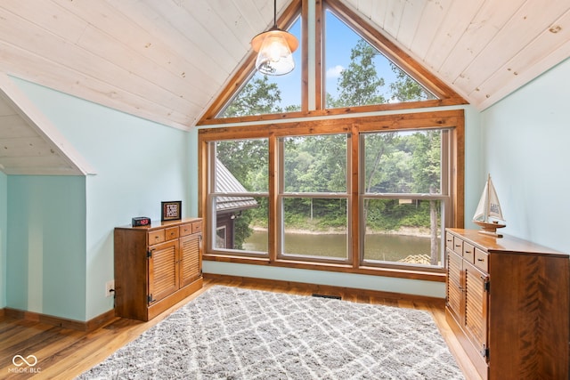 2540 S Annapolis Rd, Rockville, IN 47872 - bedroom featuring vaulted ceiling, wooden ceiling, light wood-style floors, and baseboards