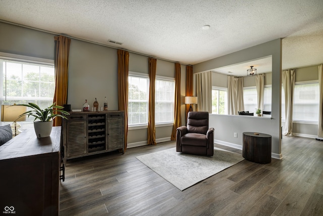 19187 Outer Bank Rd, Noblesville, IN 46062 - living area with a textured ceiling, dark wood-style floors, and baseboards