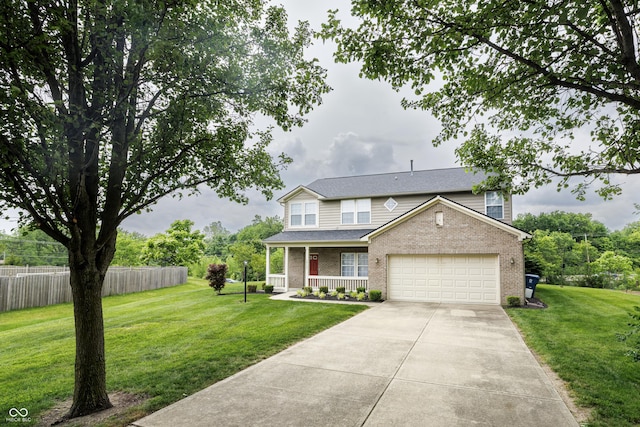 19187 Outer Bank Rd, Noblesville, IN 46062 - traditional home with brick siding, concrete driveway, an attached garage, covered porch, and a shingled roof
