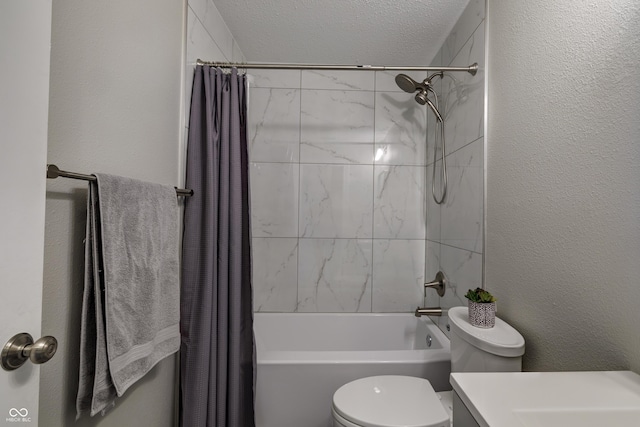 19187 Outer Bank Rd, Noblesville, IN 46062 - full bath featuring toilet, shower / bathtub combination with curtain, vanity, and a textured ceiling