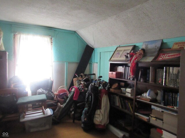 112 Orchard St, Waynetown, IN 47990 - additional living space with a textured ceiling and vaulted ceiling