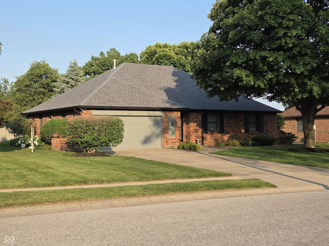 1201 Briarwood Dr, Brownsburg, IN 46112 - single story home featuring a front yard, an attached garage, brick siding, roof with shingles, and driveway