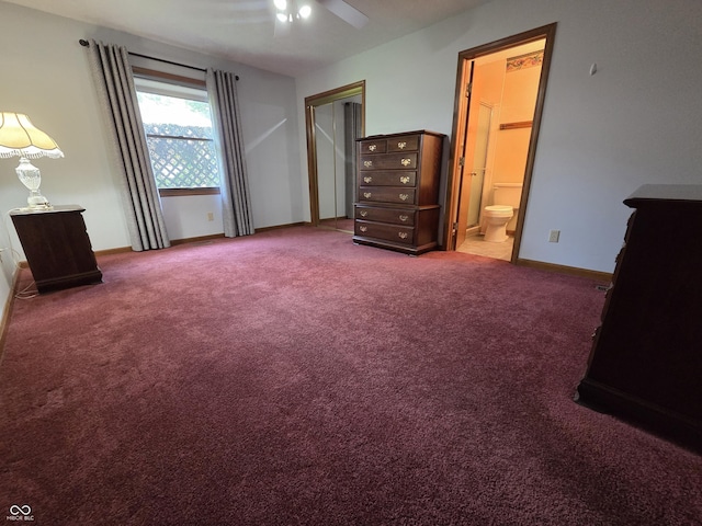 1201 Briarwood Dr, Brownsburg, IN 46112 - unfurnished bedroom with carpet floors, baseboards, ensuite bath, and a ceiling fan