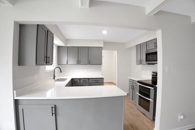 3148 Arbutus Dr, Indianapolis, IN 46224 - kitchen with appliances with stainless steel finishes, a sink, gray cabinets, and recessed lighting