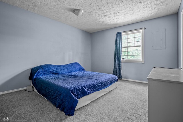 5811 Simmul Cir, Indianapolis, IN 46221 - carpeted bedroom featuring baseboards, a textured ceiling, and electric panel