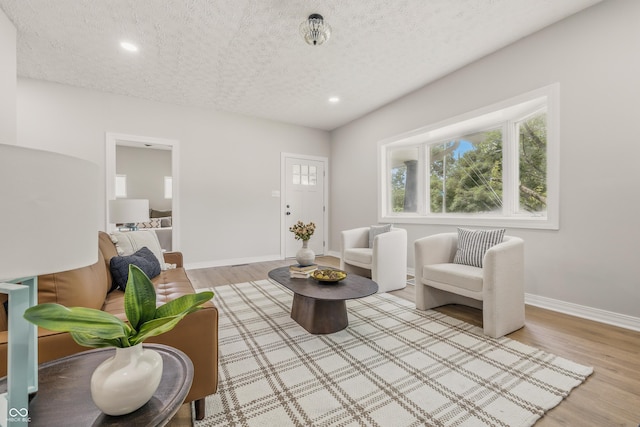 2831 N Talbott St, Indianapolis, IN 46205 - living area featuring wood finished floors, a textured ceiling, baseboards, and recessed lighting