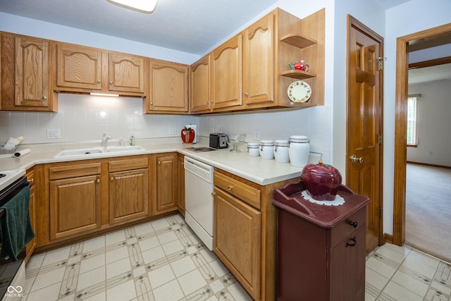 7632 Sea Crest Way N, Noblesville, IN 46062 - kitchen with white dishwasher, a sink, range with electric cooktop, light countertops, and light flooring