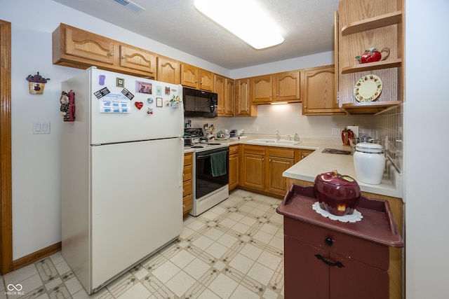 7632 Sea Crest Way N, Noblesville, IN 46062 - kitchen with white appliances, a sink, light countertops, open shelves, and light flooring