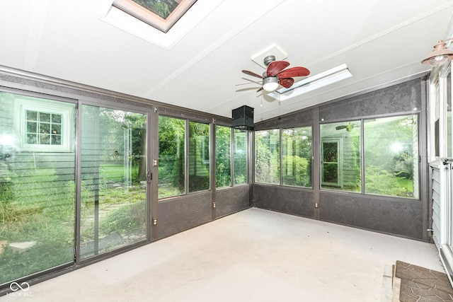 713 W Cromer Ave, Muncie, IN 47303 - unfurnished sunroom with a skylight, ceiling fan, plenty of natural light, and vaulted ceiling