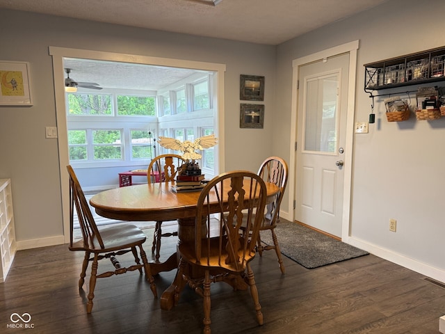 75 Byram Blvd, Martinsville, IN 46151 - dining area featuring dark wood-style flooring, baseboards, and a ceiling fan