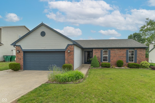 488 Village Blvd, Mooresville, IN 46158 - view of front facade featuring brick siding, an attached garage, driveway, and a front lawn