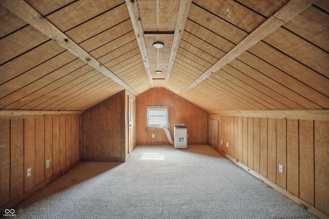 1915 Albany St, Beech Grove, IN 46107 - additional living space featuring wooden walls, wood ceiling, carpet, and vaulted ceiling