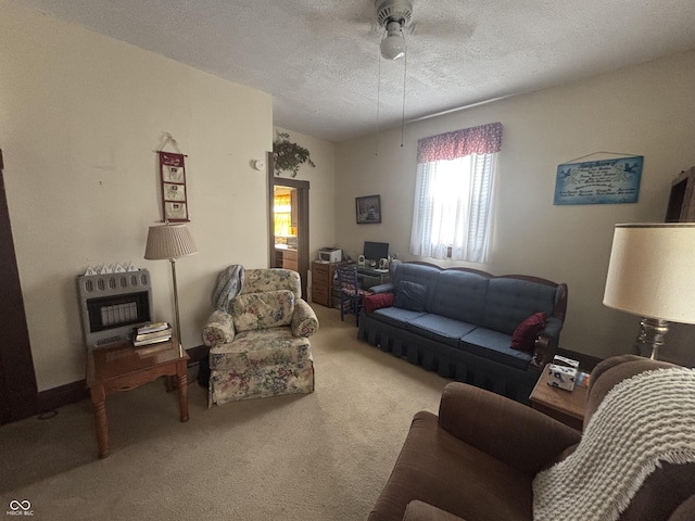 5553 N County Road 10 E, Greensburg, IN 47240 - living room featuring carpet, a ceiling fan, an office area, and a textured ceiling