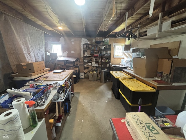 5553 N County Road 10 E, Greensburg, IN 47240 - miscellaneous room featuring a workshop area, unfinished concrete flooring, and plenty of natural light