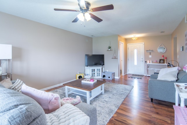 8056 Maple Stream Blvd, Indianapolis, IN 46217 - living area featuring wood finished floors, a ceiling fan, and baseboards
