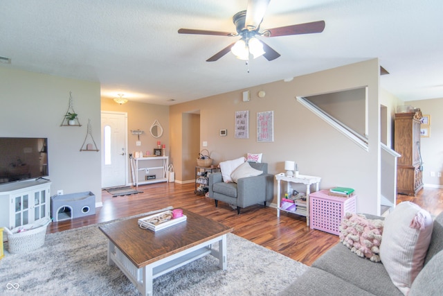 8056 Maple Stream Blvd, Indianapolis, IN 46217 - living room featuring ceiling fan, wood finished floors, and baseboards