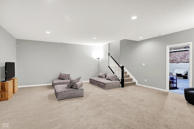 2789 W High Grove Cir, Zionsville, IN 46077 - sitting room with stairs, carpet, and recessed lighting