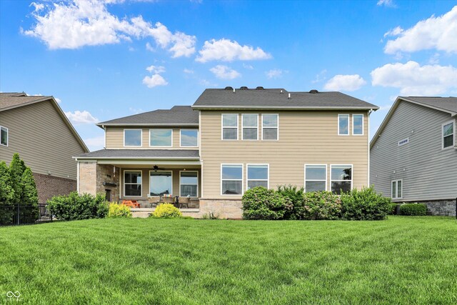 2789 W High Grove Cir, Zionsville, IN 46077 - back of property featuring a ceiling fan and stone siding