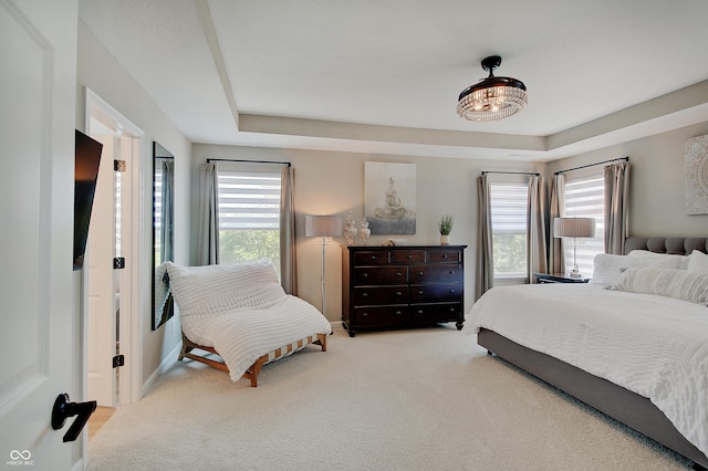 4163 Ironclad Dr, Bargersville, IN 46106 - bedroom featuring multiple windows, light colored carpet, and a raised ceiling