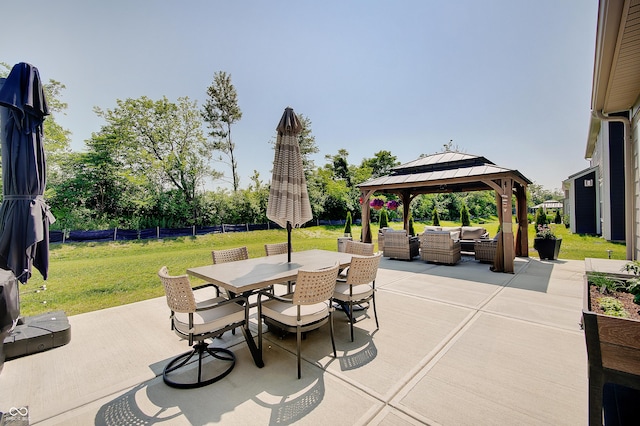 4163 Ironclad Dr, Bargersville, IN 46106 - view of patio with an outdoor living space, outdoor dining area, and a gazebo